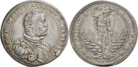 Firenze. Francesco I de’Medici granduca II, 1574-1587 Piastra 1585, AR 32,37 g. FRAN MED MAGN DVX ETRVRIÆ II Busto corazzato a d. Rv. S IOANNES – BAPT...