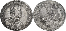 Firenze. Francesco I de’Medici granduca II, 1574-1587 Piastra 1585, AR 32,38 g. FRAN MED MAGN DVX ETRVRIÆ II Busto corazzato a d. Rv. S IOANNES – BAPT...