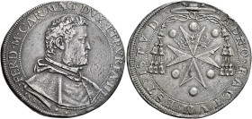 Firenze. Ferdinando I de’Medici granduca III, 1587-1609. I periodo: cardinale e granduca, 1587-1588 Piastra 1588, AR 30,36 g. FERD M CAR MAG DVX ETRVR...