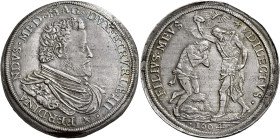 Firenze. II periodo: granduca, 1588-1609 Piastra 1604, AR 32,08 g. FERDINA – NDVS MED MAG DVX ETRVRIÆ III Busto corazzato a d. Rv. FILIVS MEVS – DILEC...