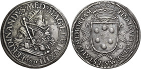 Firenze. II periodo: granduca, 1588-1609 Pisa. Tallero 1601, AR 28,17 g. FERDINANDVS MED MAG ETR DVX III Busto radiato e corazzato a d., con scettro n...