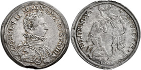 Firenze. Cosimo II de’Medici granduca IV, 1609-1621 Piastra 1609, AR 32,10 g. COSMVS II MAGN DVX ETRVR IIII Busto corazzato a d., con colletto alla sp...