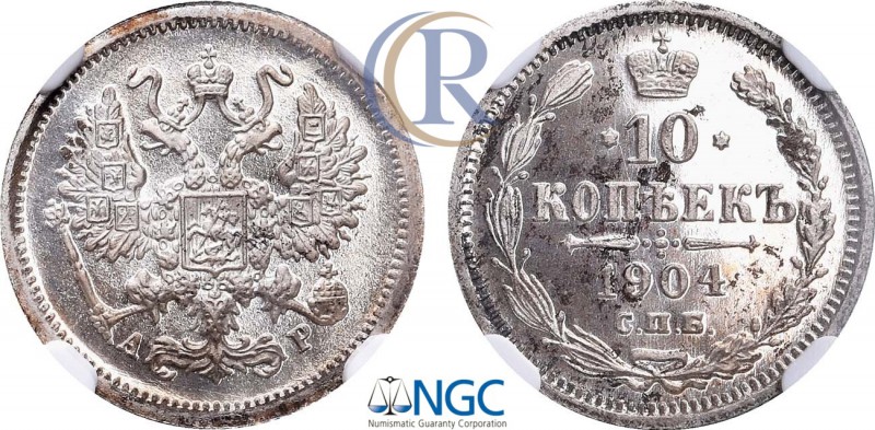 Russia. 10 копеек 1904 года. СПБ-АР. Серебро. Уздеников 2147. Биткин 156. Казако...