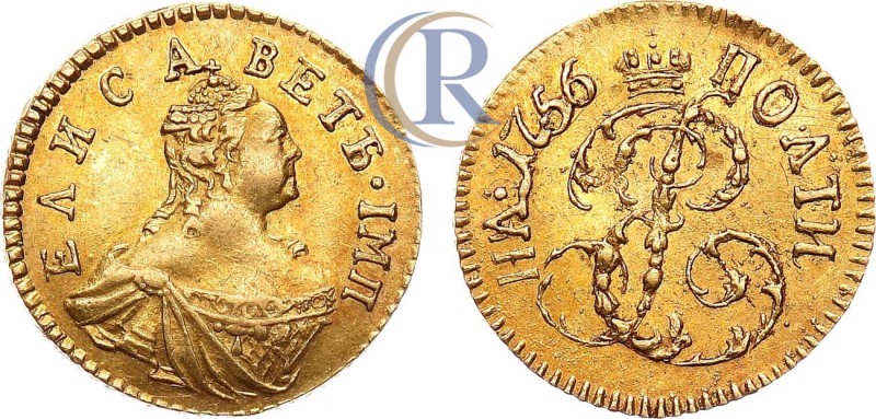 Russia. Полтина 1756 года. . Золото, 0,74г. Для дворцового обихода. Красный моне...