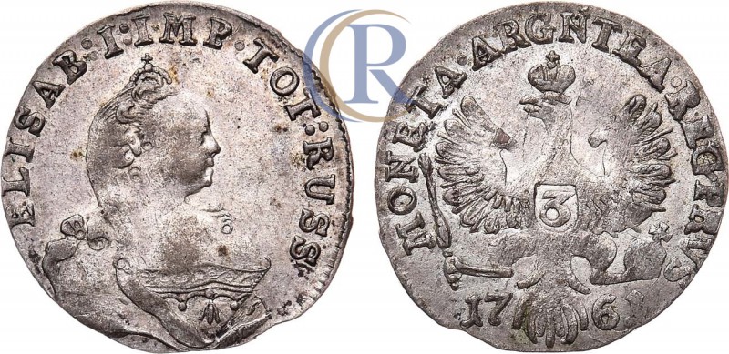 Russia. 3 гроша 1761 года. . Серебро, 1,69г. Для Пруссии. Красный монетный двор....