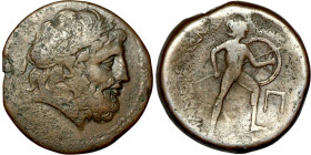 Asia Minor (3-1 BC) Bronze coin Obverse: Head of zeus . Reverse: Standing Soldier holding spear and shield

25mm 10,28g