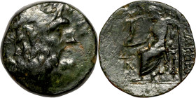 SYRIA. Antioch. Civic issue (100-1 BC). AE bronze. Obv: laureate head of Zeus, r. Rev: ΑΝΤΙΟΧΕΩΝ ΤΗΣ ΜΗΤΡΟΠΟΛΕΩΣ; Zeus seated l., holding Nike and sce...