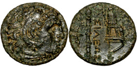 Bronze coin (3-1 BC) Obverse: Head of alexander. Reverse: Standing Soldier

17mm 4,68g