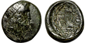 Bronze coin, Asia Minor (3-1 BC) Obverse: Head of Zeus Reverse: Lyre

18mm 6,52g