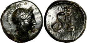 Bronze coin Asia Minor (3-1 BC) Obverse: Helmeted and bearded bust Reverse: inscription / template

14mm 3,10g