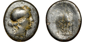 Bronze coin, Asia Minror (3-1 BC) Obverse: Head of Apollo. Reverse: Lyre

24mm 8,27g