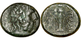 Phrygia: Apamea (133-48 BC) Bronze coin. Obverse: Laureate head of Zeus right. Reverse: AΠΑΜΕΩ ANΔΡΟΝI ΑΛΚΙΟΥ. Cult statue of Artemis Anaïtis facing
...