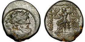 SYRIA. Antioch. Civic issue (100-1 BC). AE bronze. Obv: laureate head of Zeus, r. Rev: ΑΝΤΙΟΧΕΩΝ ΤΗΣ ΜΗΤΡΟΠΟΛΕΩΣ; Zeus seated l., holding Nike and sce...