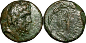 Asia Minor (3-1 BC) Bronze coin Obverse: Head of Zeus. Reverse: Thunderbolt

18mm 6,34g