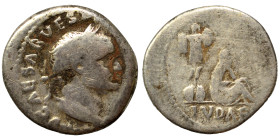 Vespasian, 69-79. Denarius (silver, 2.92 g, 17 mm), Rome. "Judaea Capta" issue. IMP CAESAR VESP[ASIANVS AVG] Laureate head right. Rev. IVDAEA Judaea s...