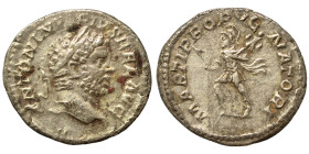 Caracalla, 198-217. Denarius (silver, 3.10 g, 19 mm), Rome. ANTONINVS PIVS AVG BRIT Laureate head right. Rev. MARTI PROPVGNATORI Mars advancing left, ...