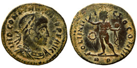 Constantine I, 307/310-337. Follis (bronze, 2.96 g, 20 mm), Rome. IMP CONSTANTINVS P F AVG Laureate, draped and cuirassed bust right. Rev. SOLI INVICT...