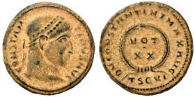 Constantine I, 307/310-337. Follis (bronze, 3.41 g, 19 mm) ,Thessalonica. CONSTAN-TINVS AVG Laureate head right. Rev. D N CONSTANTINI MAX AVG; VOT / X...