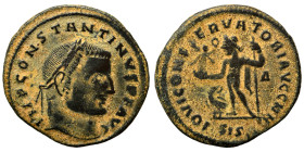 Constantine I, 307/310-337. Follis (bronze, 3.35 g, 23 mm), Siscia. IMP CONSTANTINVS P F AVG Laureate head of Constantine I to right. Rev. IOVI CONSER...