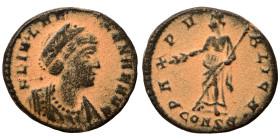 Helena, 324-328/30. Follis (bronze, 1.53 g, 15 mm), Constantinople. FL IVL HE-LENAE AVG Diademed and draped bust of Helena to right. Rev. PAX PVBLICA ...