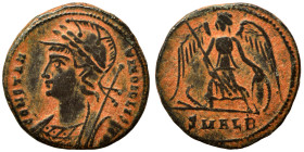 Commemorative Series, 330-354. Follis (bronze, 2.32 g, 17 mm), Alexandria. CONSTAN-TINOPOLIS Helmeted and mantled bust of Constantinopolis to left, wi...