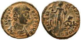 Constans, 337-350. Ae (bronze, 2.46 g, 19 mm). D N CONSTANS P F AVG Diademed, draped and cuirassed bust right. Rev. FEL TEMP REPARATIO / B Constans, h...