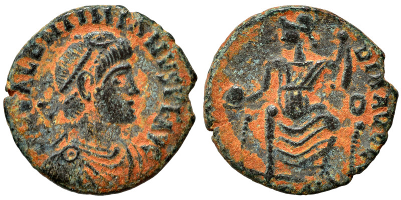 Valentinian II, 375-392. Follis (bronze, 1.96 g, 16 mm), Antioch. D N VALENTINIA...