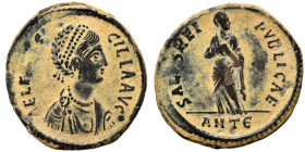 Aelia Flacilla, 383-386 Follis (bronze, 5.40 g, 23 mm), Antioch. AEL FLAC-CILLA AVG Diademed and draped bust right. Rev. SALVS REI-PVBLICAE Empress st...