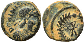 Bonifatius. Comes Africae, 422-431. Ae (bronze, 0.92 g, 10 mm), Carthage. DOMINIS N[OSTRIS] Pearl-diademed, draped and cuirassed bust right. Rev. Star...