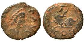 Leo I, 457-474. Nummus (bronze, 1.00 g, 11 mm), Constantinople. Pearl-diademed, draped, and cuirassed bust right. Rev. Lion, crouching left, head righ...