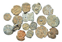 Group lot of 17 Byzantine and Medieval lead seals and amulets. F-VF. Sold as seen, no returns.