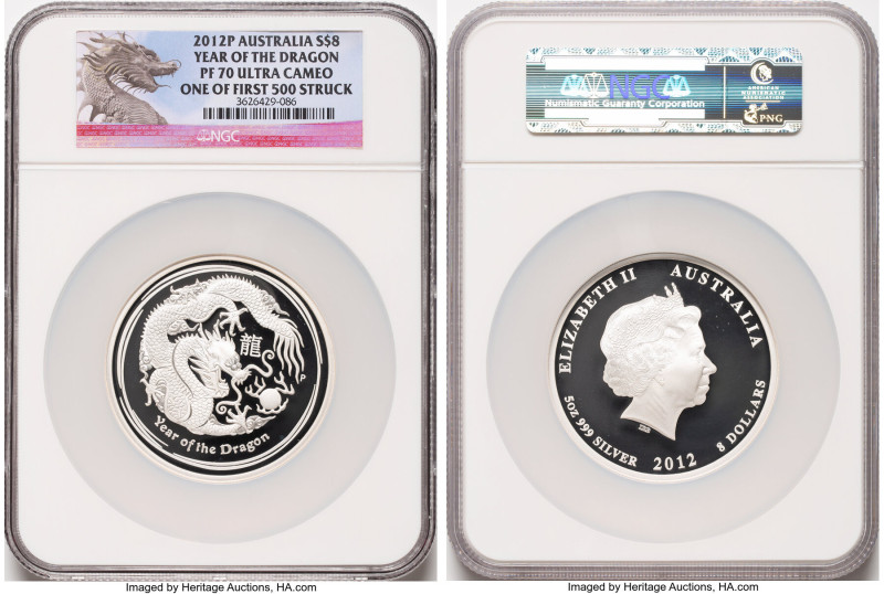 Elizabeth II Proof "Year of the Dragon" 8 Dollars 2012-P PR70 Ultra Cameo NGC, P...