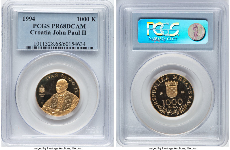 Republic gold Proof "John Paul II" 1000 Kuna 1994 PR68 Deep Cameo PCGS, KM33. HI...