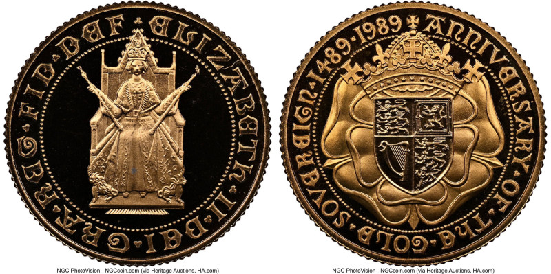 Elizabeth II gold Proof "500th Anniversary of the Sovereign" Sovereign 1989 PR69...