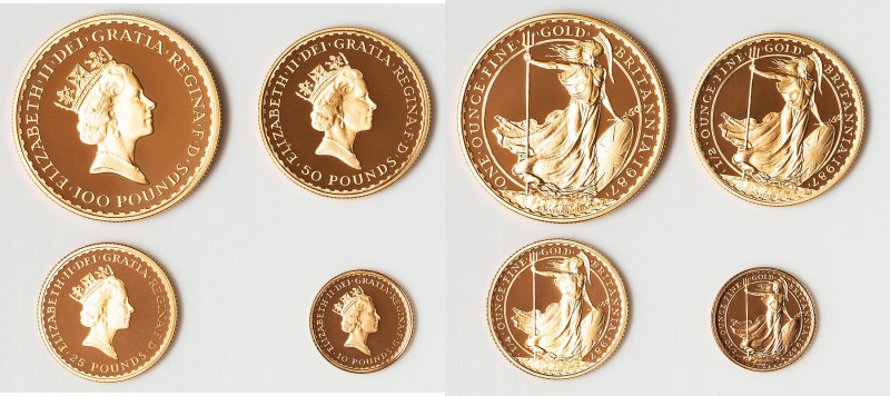 Elizabeth II 4-Piece Lot of Uncertified gold "Britannia" Proof Set 1987, 1) 100 ...