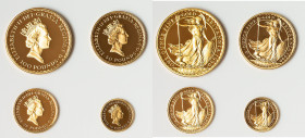 Elizabeth II 4-Piece Uncertified gold "Britannia" Proof Set 1990, 1) 100 Pounds, (1 oz), 34.05 gm. 2) 50 Pounds, (1/2 oz), 17.03 gm. 3) 25 Pounds, (1/...