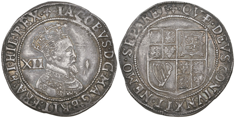 James I, Second Coinage, shilling, m.m. lis, third bust type, 5.81g (N. 2099; S....