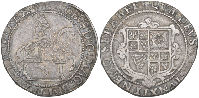 James I, Third Coinage, halfcrown, m.m. lis, with plain groundline, rev., bird-h...