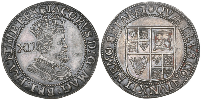 James I, Third Coinage, shilling, m.m. thistle, a carefully-struck piece of Fine...