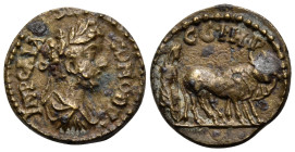 MYSIA. Parium. Commodus, 176-192. (Bronze, 15 mm, 2.09 g, 7 h), Circa 179-180. IMP CAIΛ ( sic) L COMODVS Laureate, draped and cuirassed bust of Commod...