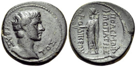 PHRYGIA. Laodicea ad Lycum. Augustus, 27 BC-14 AD. (Bronze, 19.5 mm, 5.13 g, 11 h). ΣΕΒΑΣ-ΤΟΣ Bare head of Augustus to right. Rev. ΠΟΛΕΜΩΝ / ΦΙΛΟΠΑΤΡΙ...