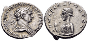 CAPPADOCIA. Caesarea. Trajan, 98-117. Drachm (Silver, 19 mm, 3.67 g, 7 h), 112-114. AΥΤΟΚΡ ΚΑΙC ΝΕΡ ΤΡΑΙΑΝΟC CΕΒ ΓΕΡΜ ΔΑΚ Laureate and draped bust of ...