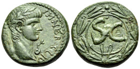 SYRIA, Seleucis and Pieria. Antioch. Nero, 54-68. (Bronze, 20 mm, 7.32 g, 11 h). IM·NER·CLAV CAESAR Laureate head of Nero to right, serpent in front. ...