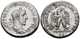 SYRIA, Seleucis and Pieria. Antioch. Philip I, 244-249. Tetradrachm (Billon, 25 mm, 11.79 g, 7 h), 248-249. AYTOK K M IOYΛI ΦIΛIΠΠOC CEB Laureate, dra...