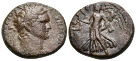 JUDAEA, Samaria. Caesaraea Maritima. Domitian, 81-96. (Bronze, 18.5 mm, 5.77 g, 12 h), circa 83. IMP DOMITIANVS CAES AVG GERMANICVS Laureate head of D...