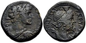 JUDAEA, Samaria. Caesaraea Maritima. Hadrian, 117-138. (Bronze, 24 mm, 11.31 g, 12 h). IMP TRA HADRIANO CAES AVG Laureate and draped bust of Hadrian t...