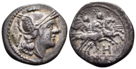 Anonymous, circa 211-210. Quinarius (Silver, 15.5 mm, 2.06 g, 11 h), uncertain mint in Southeast Italy. Helmeted head of Roma to right; behind, V (mar...