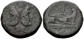 Anonymous, after 211 BC. As (Bronze, 34.5 mm, 37.02 g, 1 h), Rome mint. Laureate head of Janus, I (mark of value) above. Rev. ROMA Prow to right; abov...