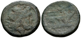 Anonymous, after 211 BC. Semis (Bronze, 27 mm, 15.63 g, 9 h), Rome mint. Laureate head of Saturn to right; behind, S. Rev. ROMA Prow to right; above, ...