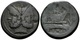 Anonymous, 209-208 BC. As (Bronze, 31.5 mm, 28.07 g, 9 h), First anchor series, Rome mint. Laureate head of Janus; above, I (mark of value). Rev. ROMA...